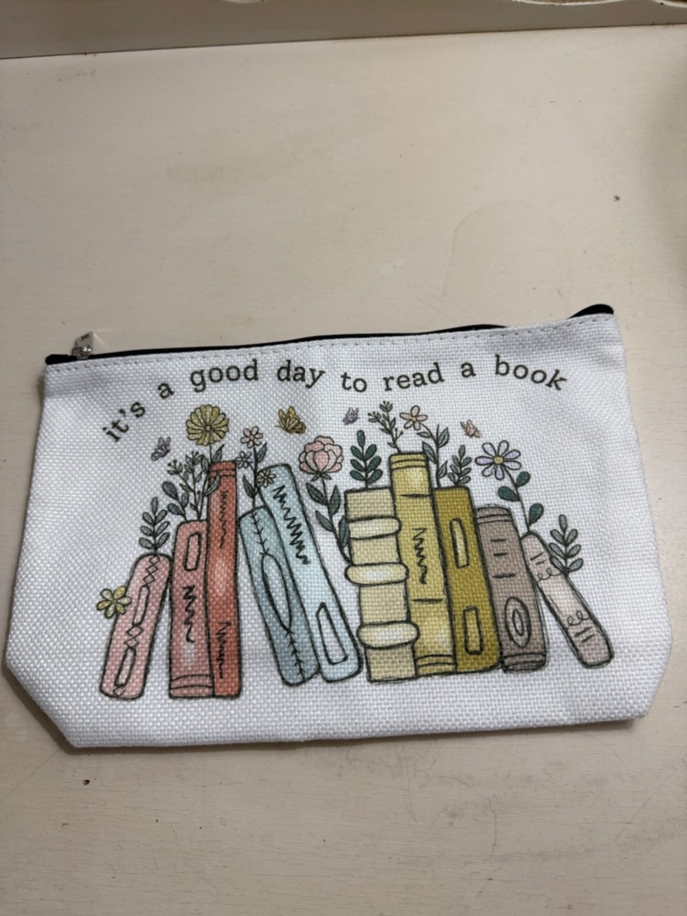Canvas Pouch - "It's a good day to read a book" - Pastel Books Print